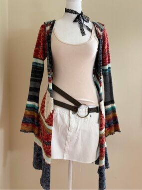 Vintage Y2K boho duster cardigan knit sweater festival hippie southwestern XS